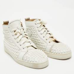Christian Louboutin White Leather Louis Spikes High Top Sneakers Size 43