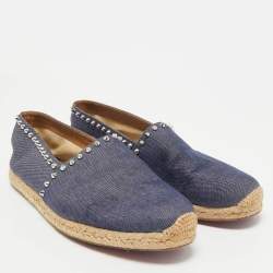 Christian Louboutin Blue Denim Spike Trim Espadrille Flats Size 45