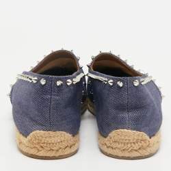 Christian Louboutin Blue Denim Spike Trim Espadrille Flats Size 45