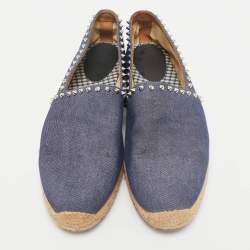 Christian Louboutin Blue Denim Spike Trim Espadrille Flats Size 45