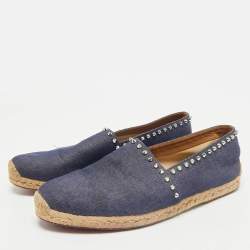 Christian Louboutin Blue Denim Spike Trim Espadrille Flats Size 45
