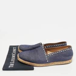 Christian Louboutin Blue Denim Spike Trim Espadrille Flats Size 45