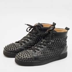 Christian Louboutin Black Leather Louis Junior High Top Sneakers Size 44