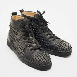 Christian Louboutin Black Leather Louis Junior High Top Sneakers Size 44