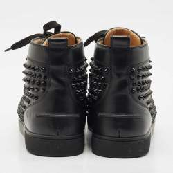 Christian Louboutin Black Leather Louis Junior High Top Sneakers Size 44