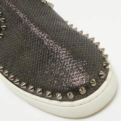 Christian Louboutin Black Laminated Leather Pik Boat Slip On Sneakers Size 41