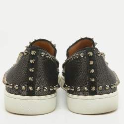 Christian Louboutin Black Laminated Leather Pik Boat Slip On Sneakers Size 41