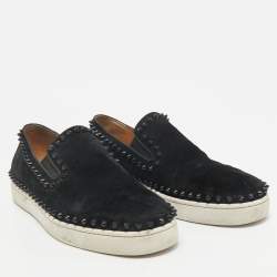 Christian Louboutin Black Suede Pik Boat Slip On Sneakers Size 45