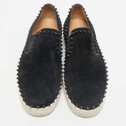 Christian Louboutin Black Suede Pik Boat Slip On Sneakers Size 45