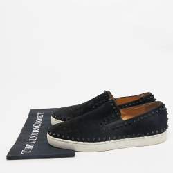 Christian Louboutin Black Suede Pik Boat Slip On Sneakers Size 45