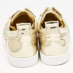 Christian Louboutin Gold Patent Leather Louis Junior P Pik Pik Low Top Sneakers Size 45