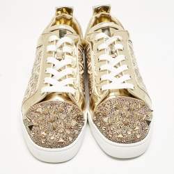 Christian Louboutin Gold Patent Leather Louis Junior P Pik Pik Low Top Sneakers Size 45
