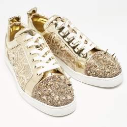 Christian Louboutin Gold Patent Leather Louis Junior P Pik Pik Low Top Sneakers Size 45