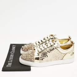 Christian Louboutin Gold Patent Leather Louis Junior P Pik Pik Low Top Sneakers Size 45