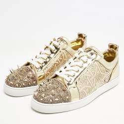 Christian Louboutin Gold Patent Leather Louis Junior P Pik Pik Low Top Sneakers Size 45