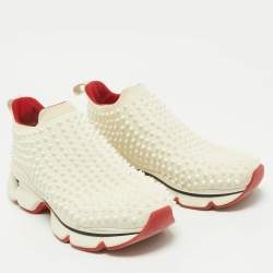 Christian Louboutin White Neoprene Spike Sock Sneakers Size 40