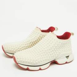 Christian Louboutin White Neoprene Spike Sock Sneakers Size 40