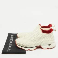 Christian Louboutin White Neoprene Spike Sock Sneakers Size 40