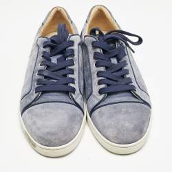 Christian Louboutin Blue Suede Louis Junior Lace Up Sneakers Size 44.5