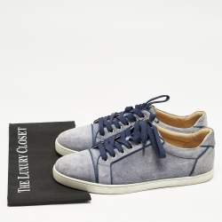 Christian Louboutin Blue Suede Louis Junior Lace Up Sneakers Size 44.5