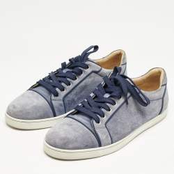 Christian Louboutin Blue Suede Louis Junior Lace Up Sneakers Size 44.5