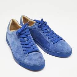 Christian Louboutin Blue Suede Louis Junior Lace Up Sneakers Size 42