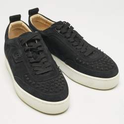 Christian Louboutin Black Suede Happyrui Spikes Low Top Sneakers Size 43