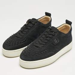 Christian Louboutin Black Suede Happyrui Spikes Low Top Sneakers Size 43