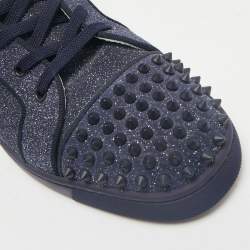 Christian Louboutin Navy Blue Glitter Lou Spikes High Top Sneakers Size 42.5