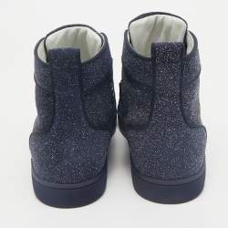 Christian Louboutin Navy Blue Glitter Lou Spikes High Top Sneakers Size 42.5
