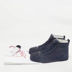 Christian Louboutin Navy Blue Glitter Lou Spikes High Top Sneakers Size 42.5