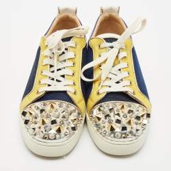Christian Louboutin Multicolor Mesh and Leather Louis Junior Spikes Sneakers Size 44.5