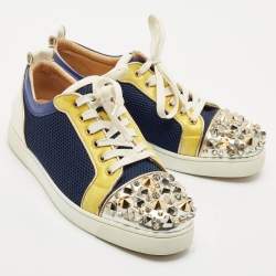 Christian Louboutin Multicolor Mesh and Leather Louis Junior Spikes Sneakers Size 44.5