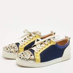 Christian Louboutin Multicolor Mesh and Leather Louis Junior Spikes Sneakers Size 44.5