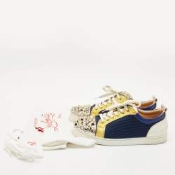 Christian Louboutin Multicolor Mesh and Leather Louis Junior Spikes Sneakers Size 44.5