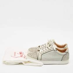 Christian Louboutin Silver Glitter Louis Junior Lace Up Sneakers Size 44.5
