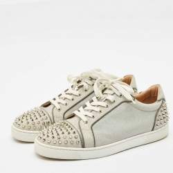 Christian Louboutin Silver Glitter Louis Junior Lace Up Sneakers Size 44.5