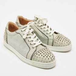 Christian Louboutin Silver Glitter Louis Junior Lace Up Sneakers Size 44.5