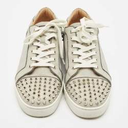 Christian Louboutin Silver Glitter Louis Junior Lace Up Sneakers Size 44.5