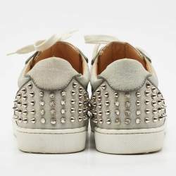 Christian Louboutin Silver Glitter Louis Junior Lace Up Sneakers Size 44.5