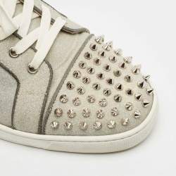 Christian Louboutin Silver Glitter Louis Junior Lace Up Sneakers Size 44.5