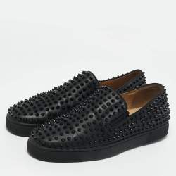 Christian Louboutin Black Leather Roller Boat Loafers Size 44