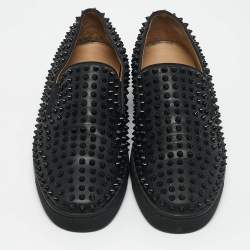 Christian Louboutin Black Leather Roller Boat Loafers Size 44