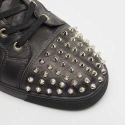 Christian Louboutin Black Leather Lou Spikes High Top Sneakers Size 45