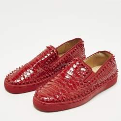 مملوكة مسبقًا Christian Louboutin Roller Boat Spikes Size 40 Red Python Slip On Sneakers