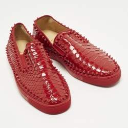 مملوكة مسبقًا Christian Louboutin Roller Boat Spikes Size 40 Red Python Slip On Sneakers
