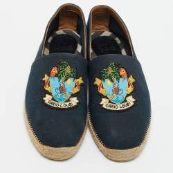 Christian Louboutin Navy Blue Canvas Cario Loubi Flat Olona Espadrilles Sneakers Size 41