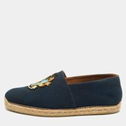 Christian Louboutin Navy Blue Canvas Cario Loubi Flat Olona Espadrilles Sneakers Size 41