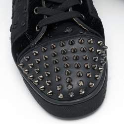 Pre Owned Christian Louboutin Black Fabric and Leather Lou Spikes High Top Sneakers Size 45