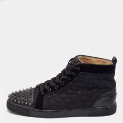 Christian Louboutin Black Fabric and Leather Lou Spikes High Top Sneakers Size 45